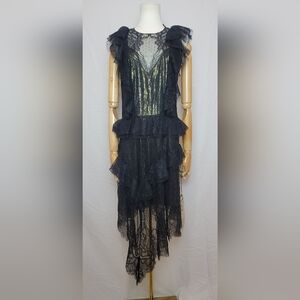 NWT BCBGMaxAzria Kailin Black Lace Dress With Gold Slip, Size 4